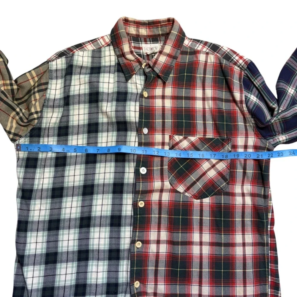 J.Crew VINTAGE 90s Mens Cut & Sew Patchwork Flannel Shirt Button Down Cotton Med